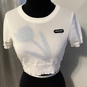 White and Blue Floral Crop Top